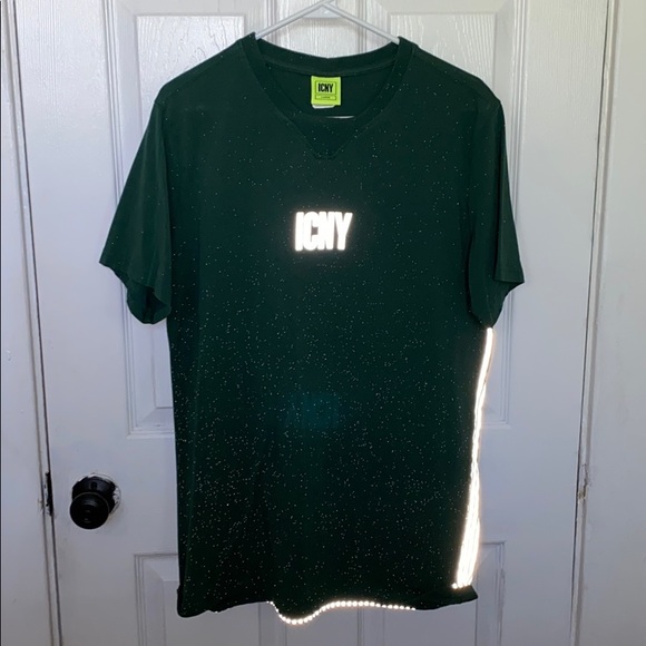 ICNY 3M Reflective Green Tshirt with stripes Sz L - Picture 3 of 6